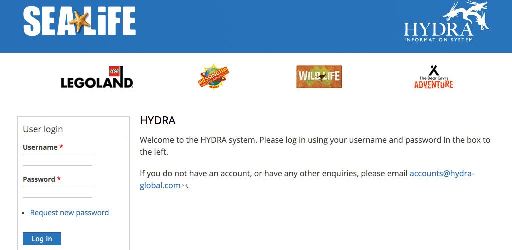 HYDRA login screen