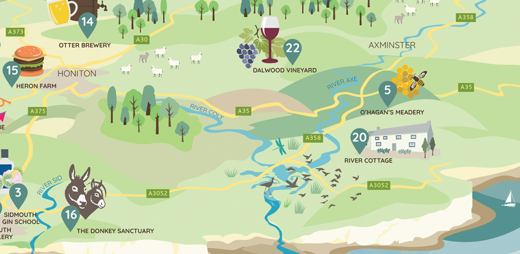 Illustrative map of East Devon River Cottage