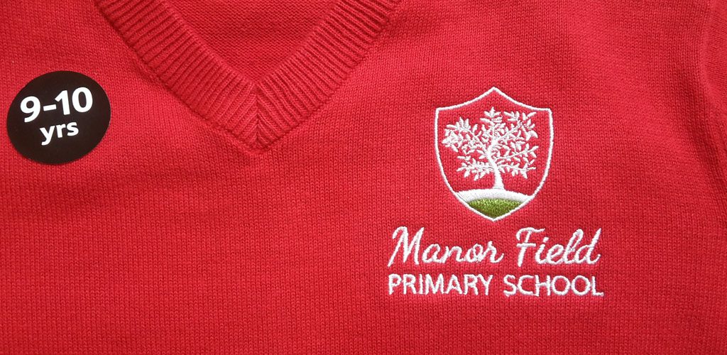 Manor Field School logo printed on school jumper