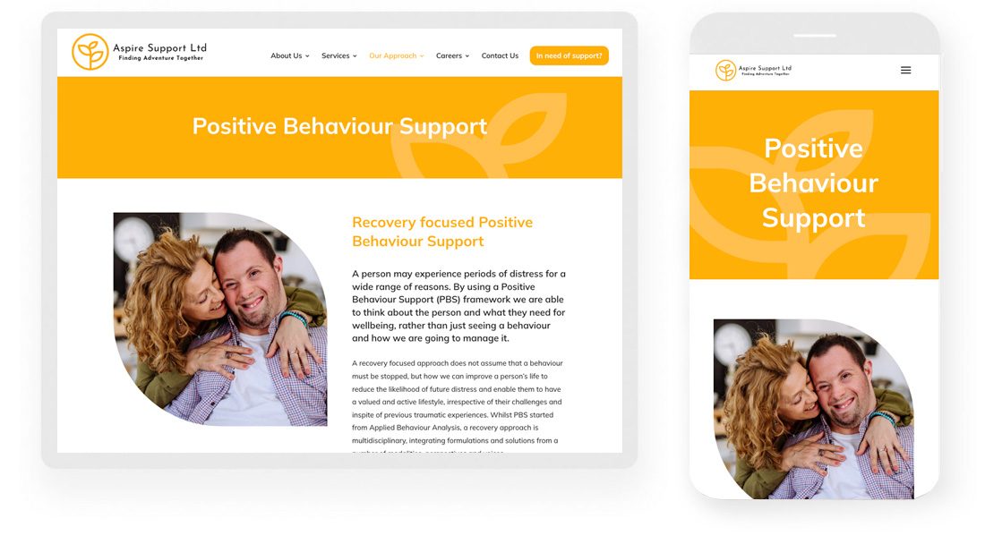 aspire support website shown in desktop and mobile view